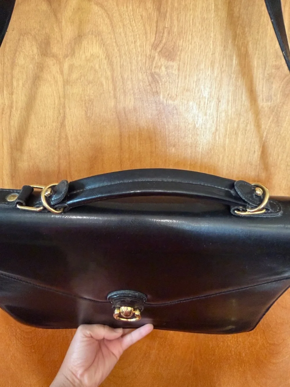 Vintage Paolo Masi Black Leather Briefcase with Gold Hardware